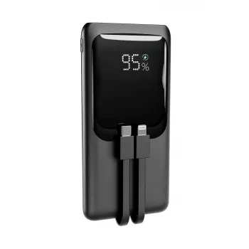 Powerbank Gembird PB10-PD20-LCD-01 com cabos integrados, carregamento rápido 20W, 10000 mAh, preto