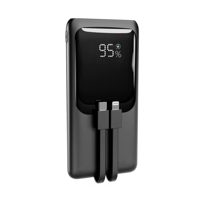 Powerbank Gembird PB10-PD20-LCD-01 com cabos integrados, carregamento rápido 20W, 10000 mAh, preto