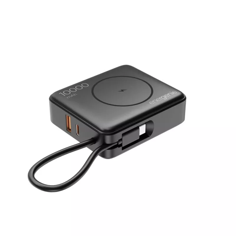 Powerbank de carregamento rápido Gembird PB10-WPC15-LCD-01 com carregador sem fios, 20 W, 10000 mAh, preto
