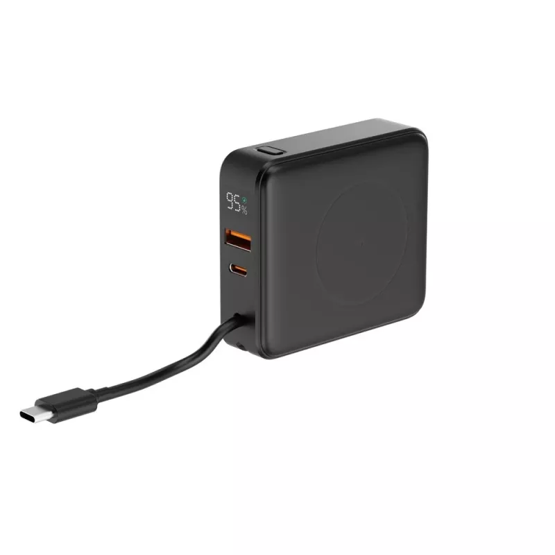 Powerbank de carregamento rápido Gembird PB10-WPC15-LCD-01 com carregador sem fios, 20 W, 10000 mAh, preto