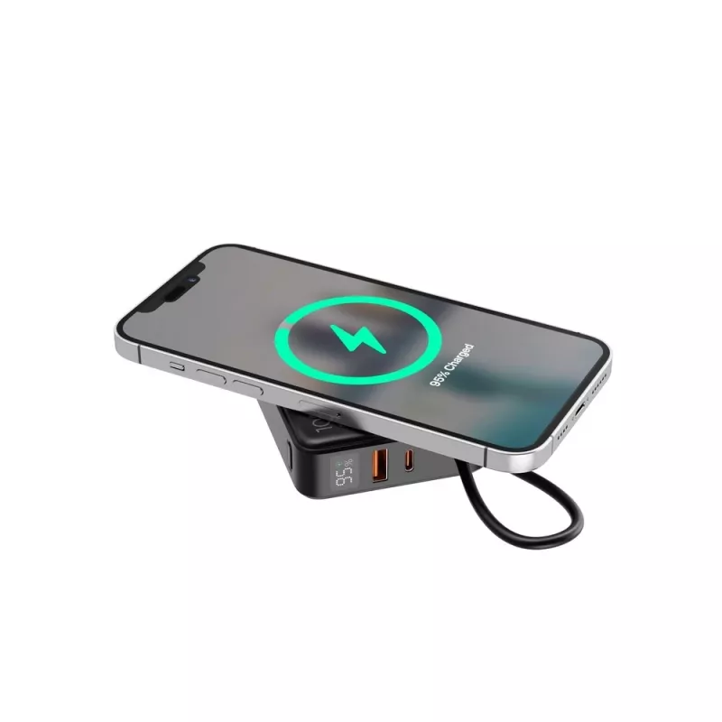 Powerbank de carregamento rápido Gembird PB10-WPC15-LCD-01 com carregador sem fios, 20 W, 10000 mAh, preto
