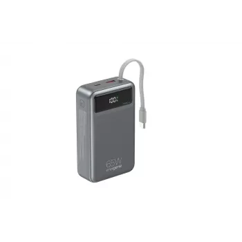 Powerbank de carregamento rápido Gembird PB20-PD65-LCD-01 com cabos integrados, 65W, 20000 mAh, preto