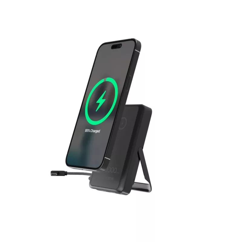Powerbank magnética sem fios Gembird PB10-WPC15MS-01 com suporte integrado, 15W, 10000 mAh, preto