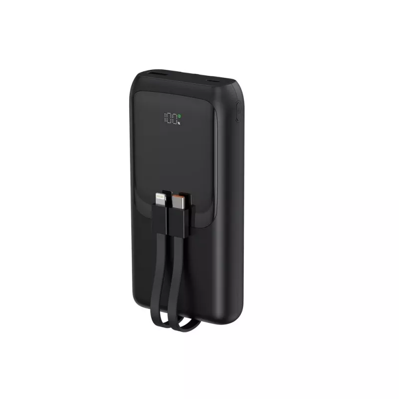 Gembird PB20-PD20-LCD-01 powerbank de carregamento rápido com cabos integrados, 20 W, 20000 mAh, preto