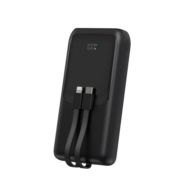Gembird PB20-PD20-LCD-01 powerbank de carregamento rápido com cabos integrados, 20 W, 20000 mAh, preto