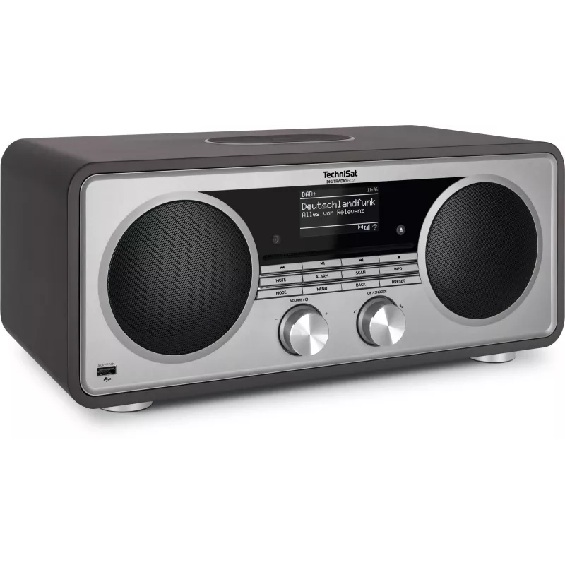 TechniSat DIGITRADIO 602 rádio DAB+/FM/Internet com Bluetooth, leitor de CD e carregador Qi - antracite/prateado