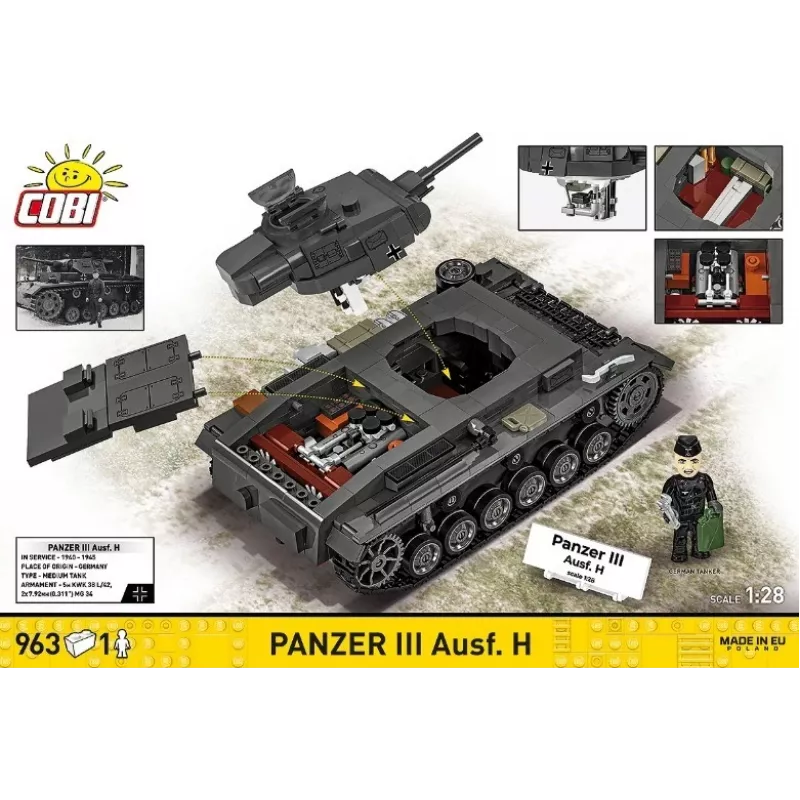 COBI 958 PCS HC WWII Panzer III Ausf. H conjunto de blocos de construção