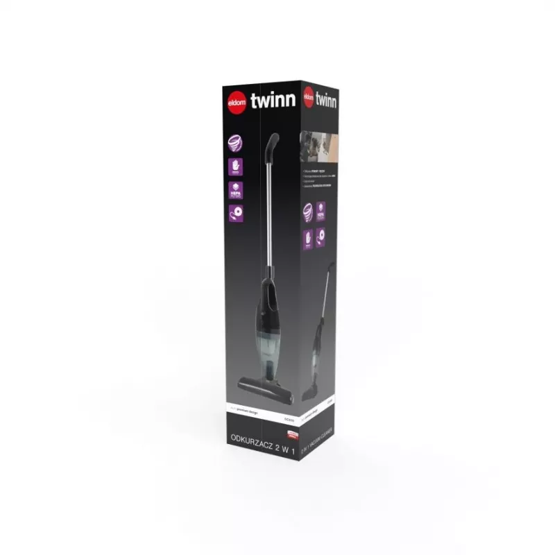 ELDOM OC600 2in1 TWINN aspirador sem saco com bateria, HEPA, preto/cinzento com detalhes vermelhos