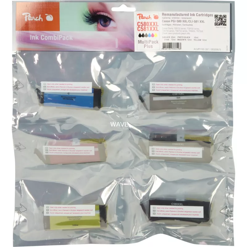 Peach Ink Save Pack Plus PI100-397 Compatível com Canon PGI-580XXL CLI-581XXL Multipack 6 tinteiros