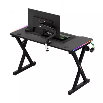 Secretária gaming HUZARO Hero 2.3 RGB - 1200x600mm, preto, Carbon Flex, RGB LED, altura fixa