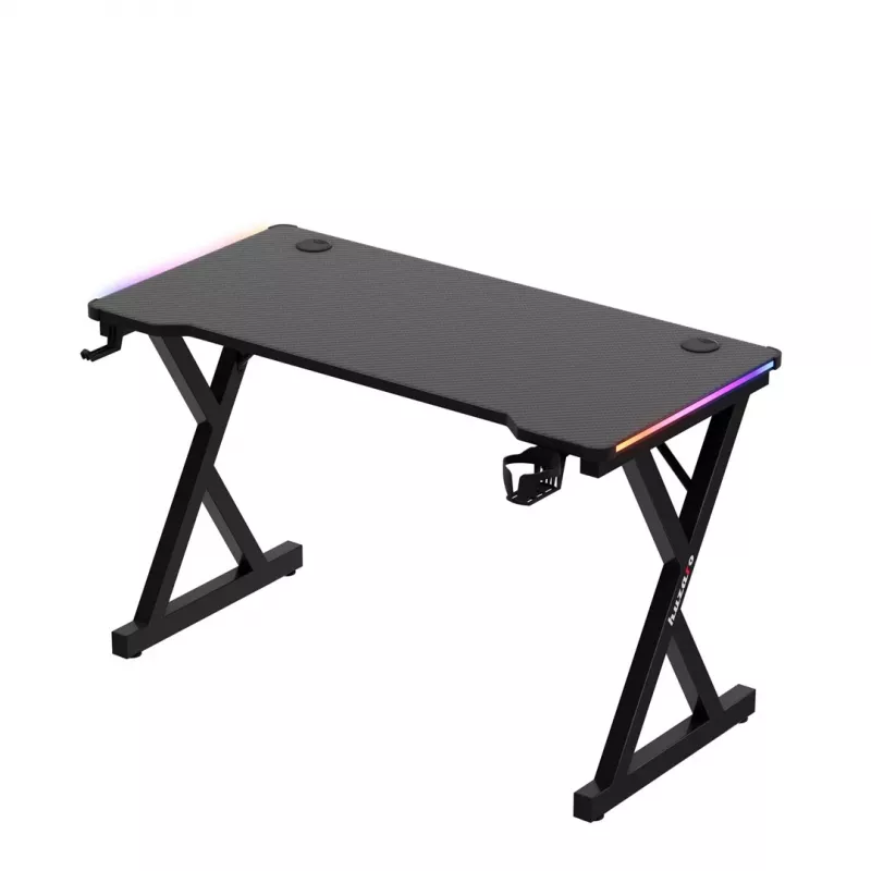 Secretária gaming HUZARO Hero 2.3 RGB - 1200x600mm, preto, Carbon Flex, RGB LED, altura fixa