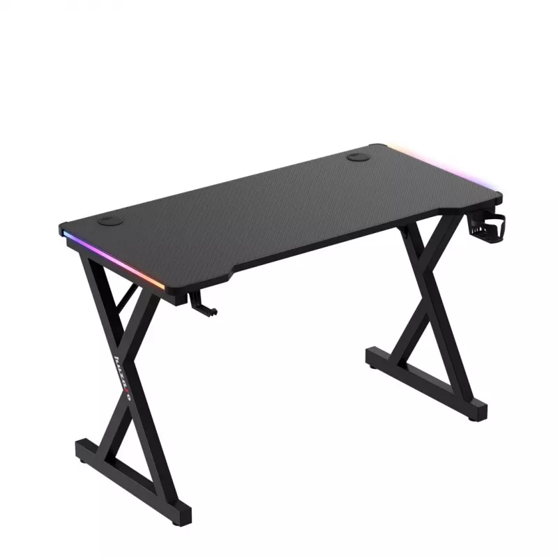 Secretária gaming HUZARO Hero 2.3 RGB - 1200x600mm, preto, Carbon Flex, RGB LED, altura fixa