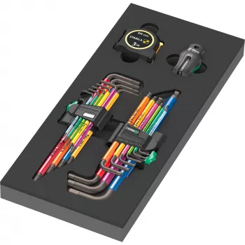 Conjunto de chaves em L Wera 9740 Hex-Plus métricas 9 peças com ponta esférica e codificação por cores