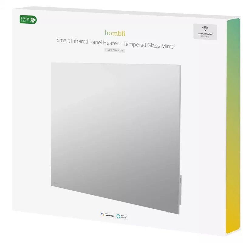Painel de aquecimento inteligente de vidro infravermelho Hombli 400W espelho