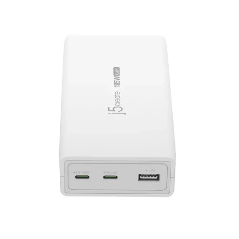 Carregador j5create JUP37185W-EN 185W GaN PD 3.1 USB-C 3 portas branco