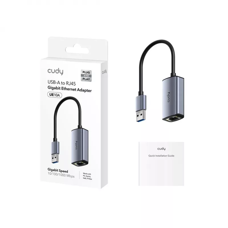 Adaptador CUDY UE10A USB-A para Ethernet - adaptador de rede Gigabit RJ45