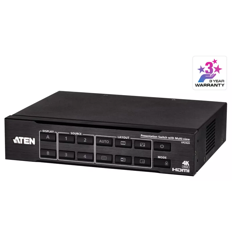 Comutador de matriz de apresentação ATEN VP2420 4x2 True 4K com Multi View