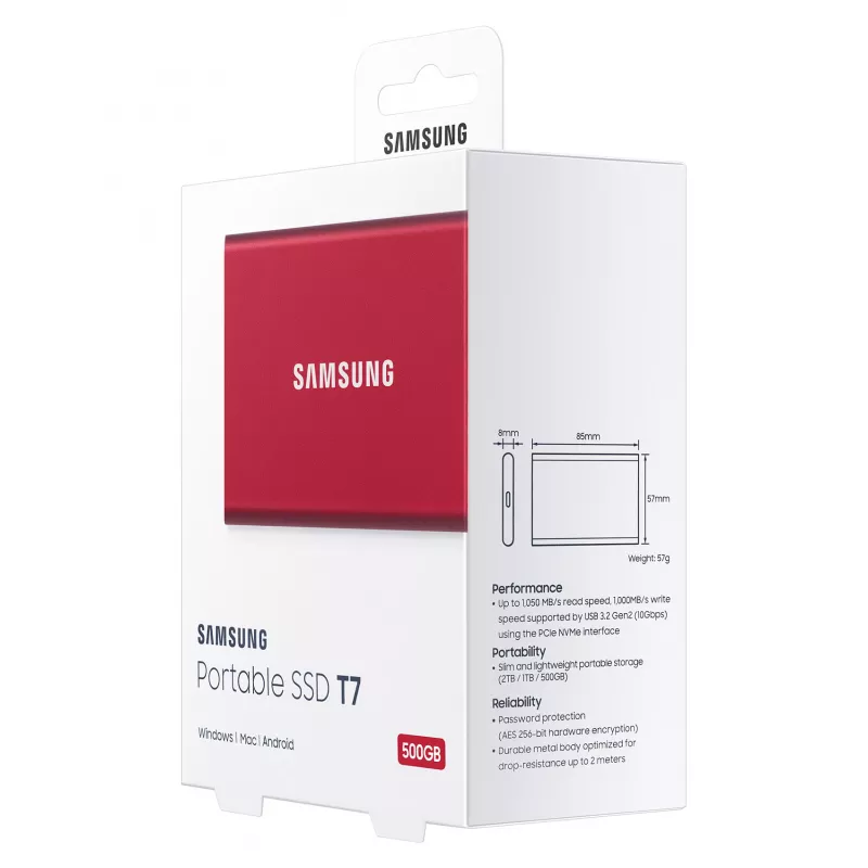 Samsung Disco Externo SSD T7 500GB USB 3.2 Gen 2 Metallic Red