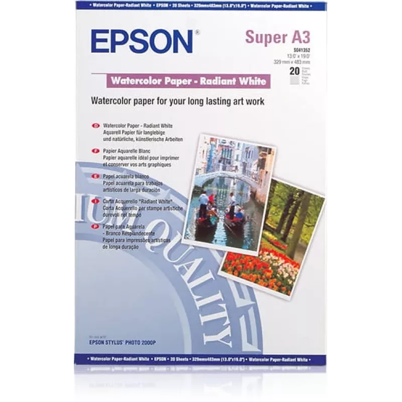 Epson Papel Aguarela Branco Radiante A3+ 190 g/m² 20 Folhas Jato de Tinta