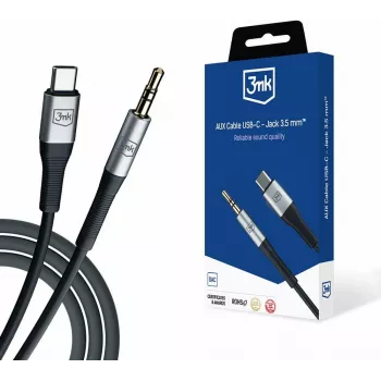 3MK AUX Cabo de Áudio USB-C para Jack 3,5 mm (12 cm) - Cinzento