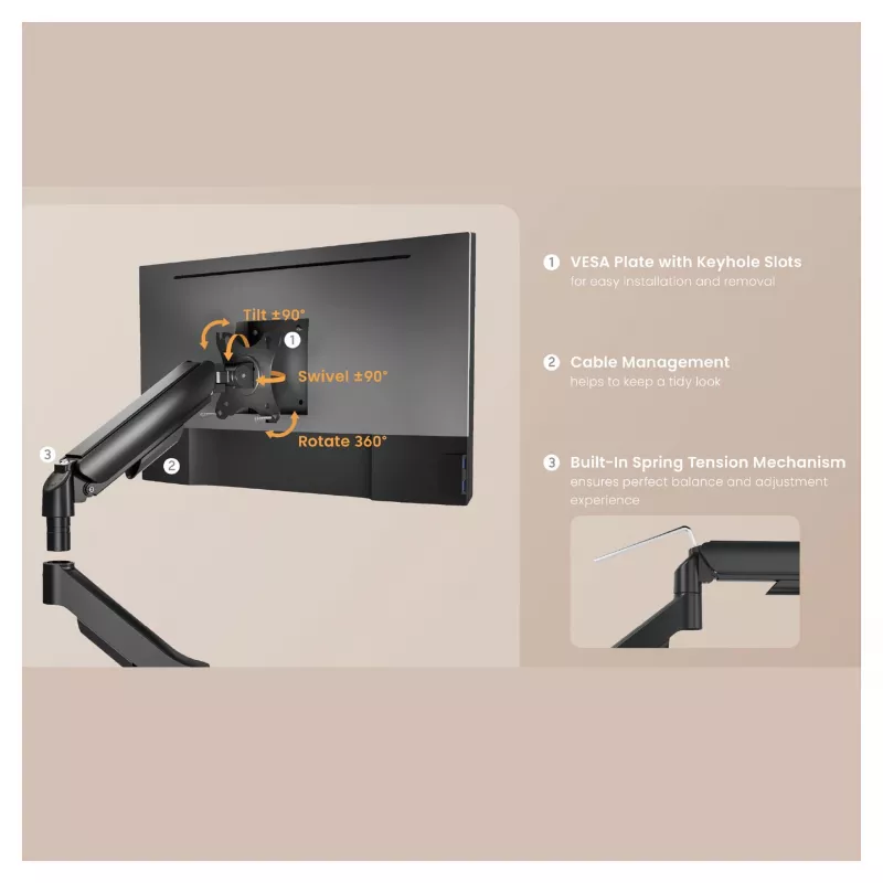 Equip suporte de mesa para monitor 17-32 polegadas braço único mola a gás 9 kg preto