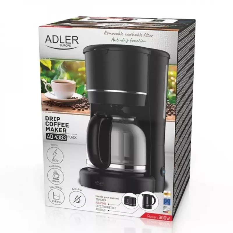 Adler AD 4383 máquina de café 1,5 L, preto