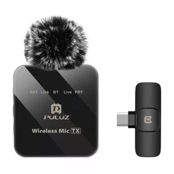 Microfone sem fios PULUZ PU648B (USB-C) - Microfone lavalier profissional com cancelamento de ruído ENC, alcance de 10 m, bateria de 12 h