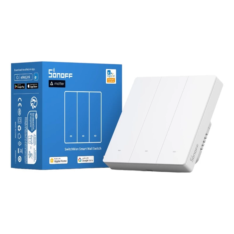 Interruptor de parede inteligente WiFi Matter SONOFF M5-3C-86W (3 canais) branco