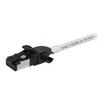 Cabo de rede RJ45 Synergy21, CAT6A 500MHz, 0,5m, branco, S/FTP, Slimline redondo d=4,5mm, TPE/LSZH (Superflex), AWG28, com ficha CAT7, ficha rotativa