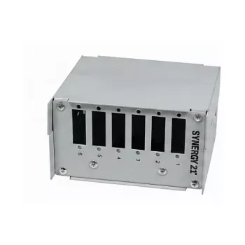 Painel de ligação de fibra ótica Synergy21 para calha DIN, 6x portas SC-Duplex/LC-Quad, vazio, cinzento claro (RAL 7035)