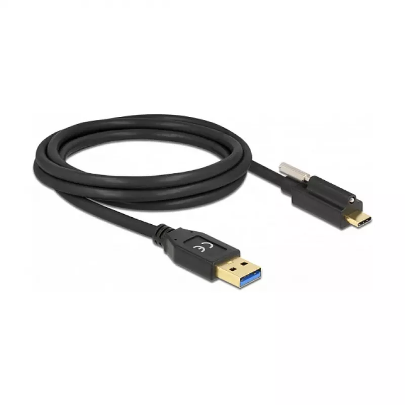 Cabo Delock USB 10 Gbps Type-A macho para USB Type-C™ macho com bloqueio de parafuso em cima 2 m preto