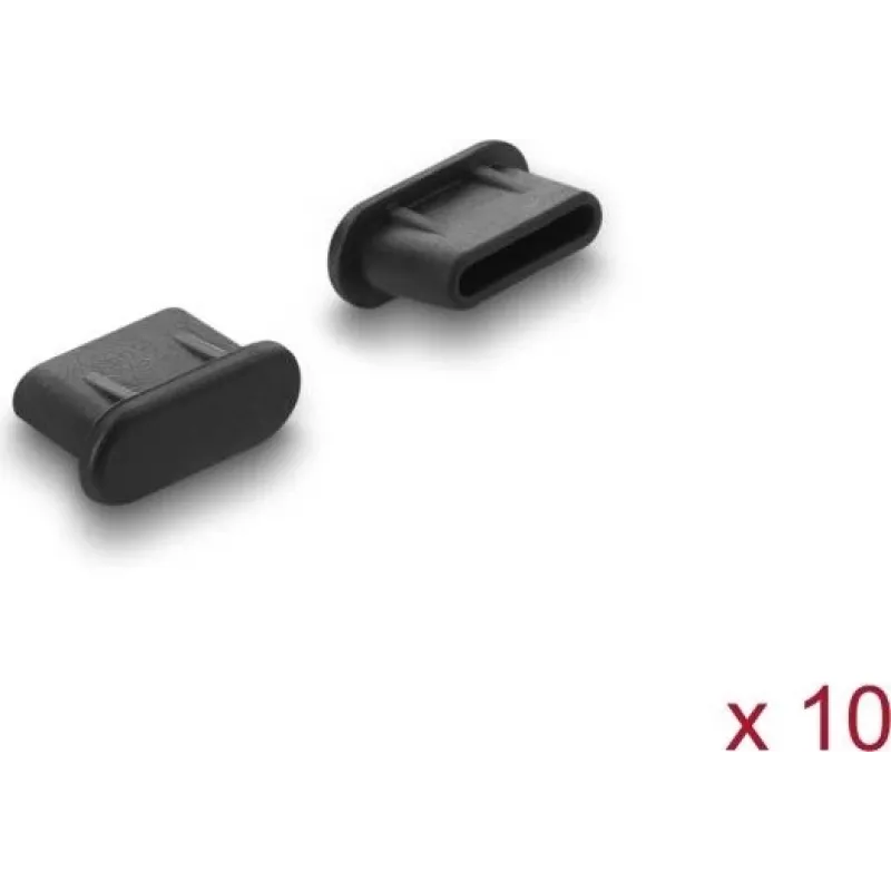 Tampas antipoeira Delock para conector fêmea USB Type-C, 10 peças, silicone, preto (87408)