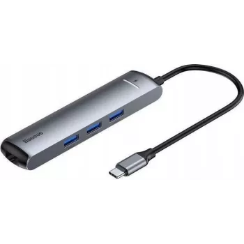 Adaptador Hub USB-C 7-em-1 Baseus com 2x USB 3.0, HDMI, USB-C PD 100W, leitor de cartões SD/TF - Space Grey