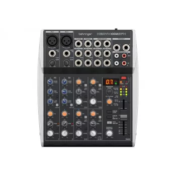 Misturadora de áudio Behringer XENYX 1002SFX com 10 entradas, 2 pré-amplificadores de microfone XENYX, EQ de 3 bandas, processador de efeitos KLARK TEKNIK, 100 presets
