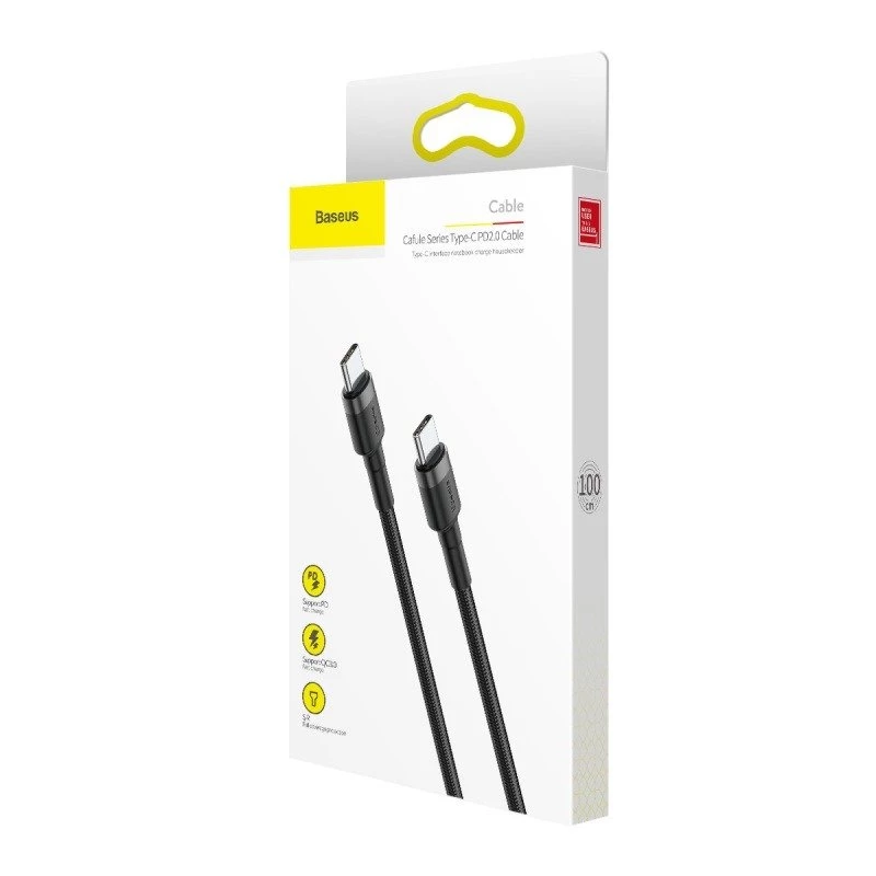 Baseus Cafule Cabo USB-C para USB-C PD 2.0 QC 3.0 60W 1m (Preto/Cinzento)
