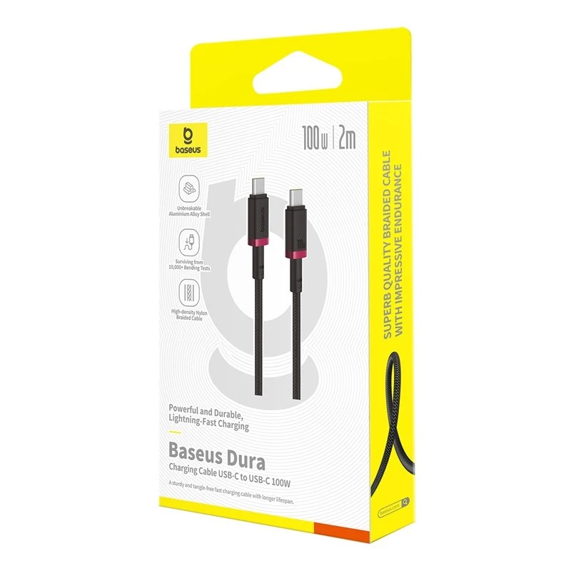 Baseus Dura Cabo de Carregamento Rápido Type-C para Type-C 100 W 2 m Preto, Vermelho