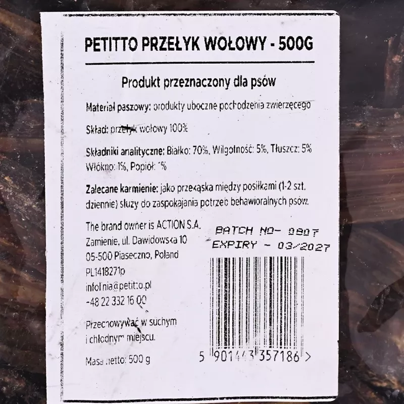 PETITTO Esófago de Vaca Petisco para Cães 500g