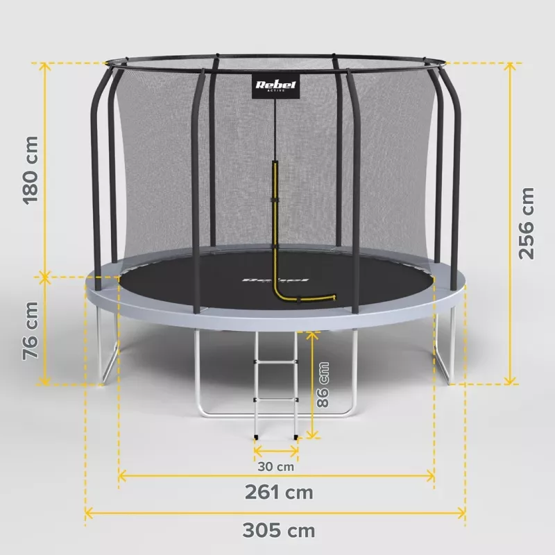 REBEL Active Trampolim PRO 10ft/305 cm com Rede de Segurança, Preto/Azul