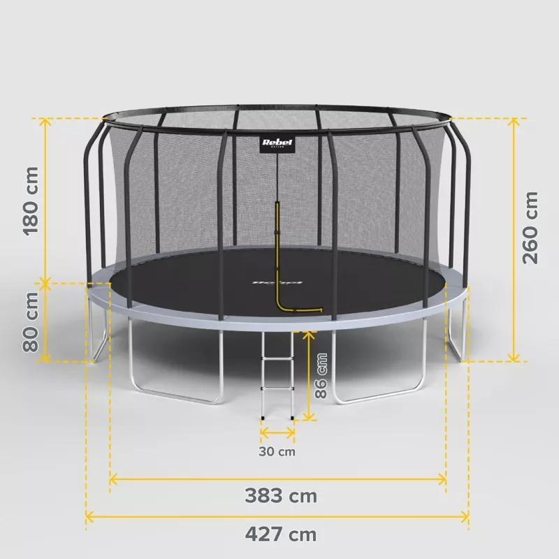 REBEL Active Trampolim PRO 14ft/427 cm com Rede de Segurança e Escada