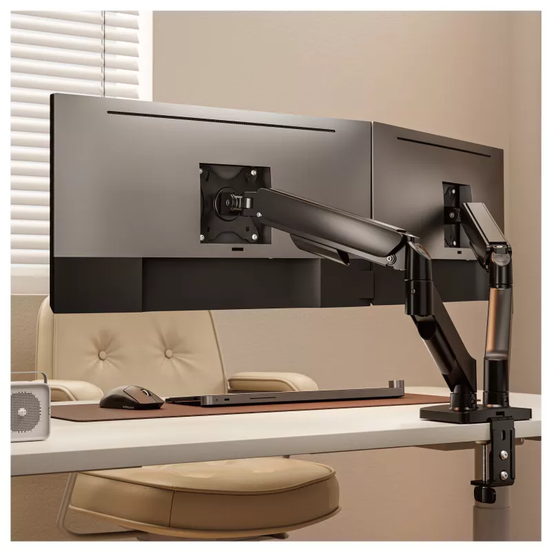 Equip Suporte de Mesa para Dois Monitores para Ecrãs de 17-32 Polegadas, Rotação 360°, Mola a Gás, Capacidade de Carga 9 kg, Preto