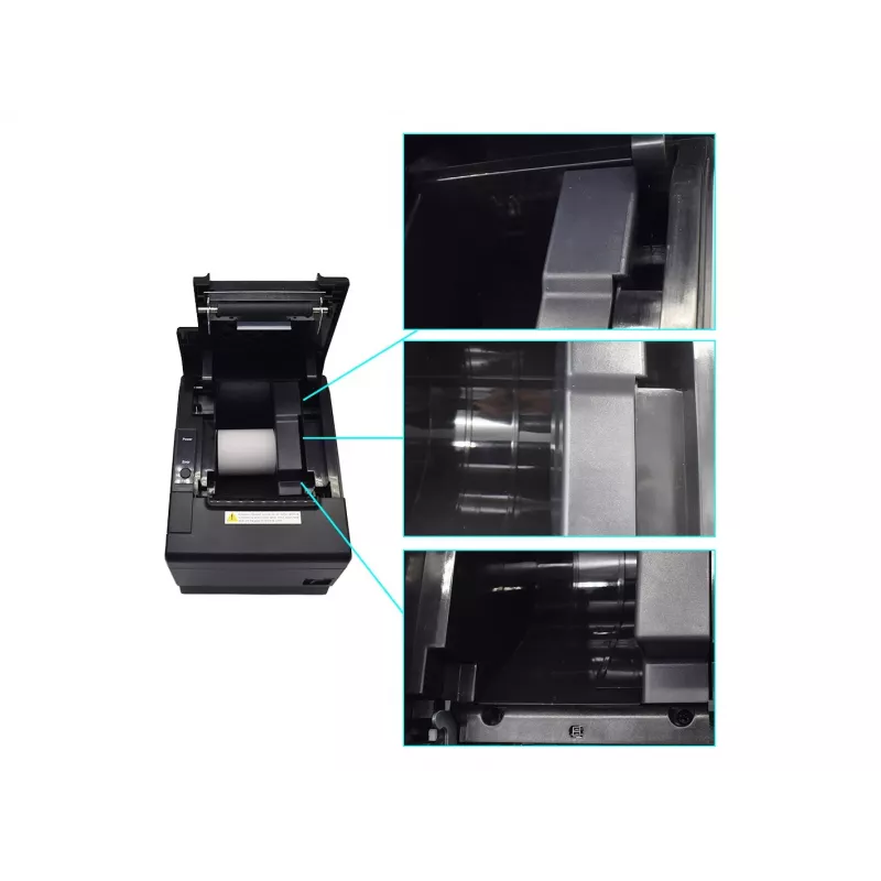 Equip impressora térmica 58/80mm para talões POS com cortador automático, USB/Bluetooth/WiFi/ligação de gaveta de dinheiro, preto