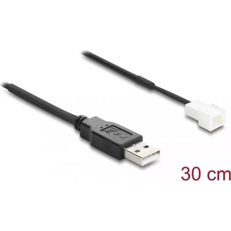 Cabo Delock USB 2.0 Type-A macho para conector de ventoinha 3 pinos macho 30 cm (91226)