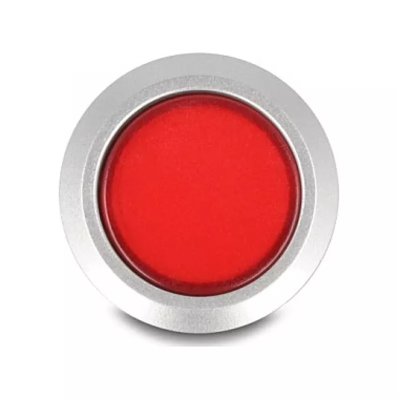 Botão de pressão de encastrar Delock 22 mm, plano, LED vermelho, ligações de solda, 1 NO, 230 V AC/DC