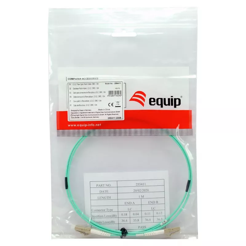 Cabo de patch de fibra ótica Equip LC para LC 1,5m multimodo duplex OM3 turquesa