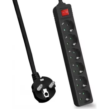 Régua de tomadas Helos Power Strip CLASSIC, 6 tomadas, preta, 5,0 m, com interruptor