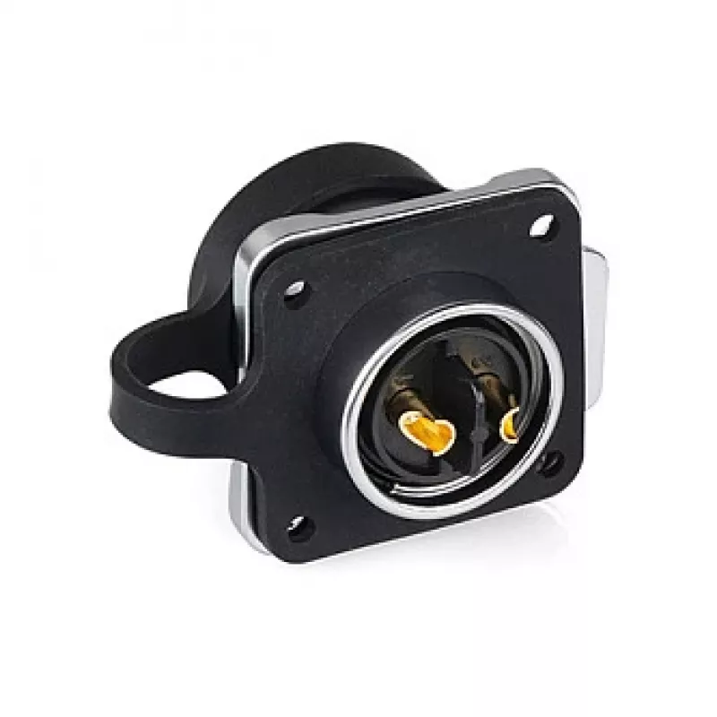 Conector de alimentação industrial Good Connections S1 - 2 pinos macho reto - caixa metálica - contactos banhados a ouro - IP67 - M20