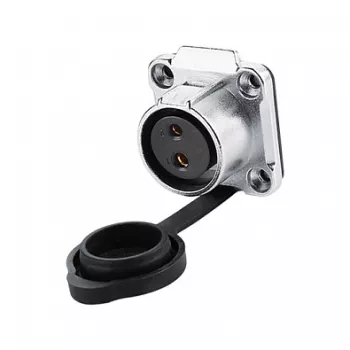 Conector de alimentação industrial Good Connections S1 - 2 pinos macho reto - caixa metálica - contactos banhados a ouro - IP67 - M20