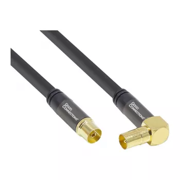 Cabo de antena SAT Good Connections SmartFLEX, IEC/Coax ficha angular para conector fêmea, banhado a ouro, blindagem quádrupla, 120 dB, preto, 1,5 m (GC-M2072)