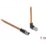 Delock cabo de M12 para RJ45 codificação X 8 polos macho reto - macho angular para cima S/FTP blindado Cat.6A 1 m laranja