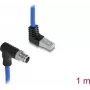 Delock cabo Ethernet industrial Cat.6A S/FTP M12 X-coded 8 polos macho angular para baixo - RJ45 macho angular para cima 1 m azul
